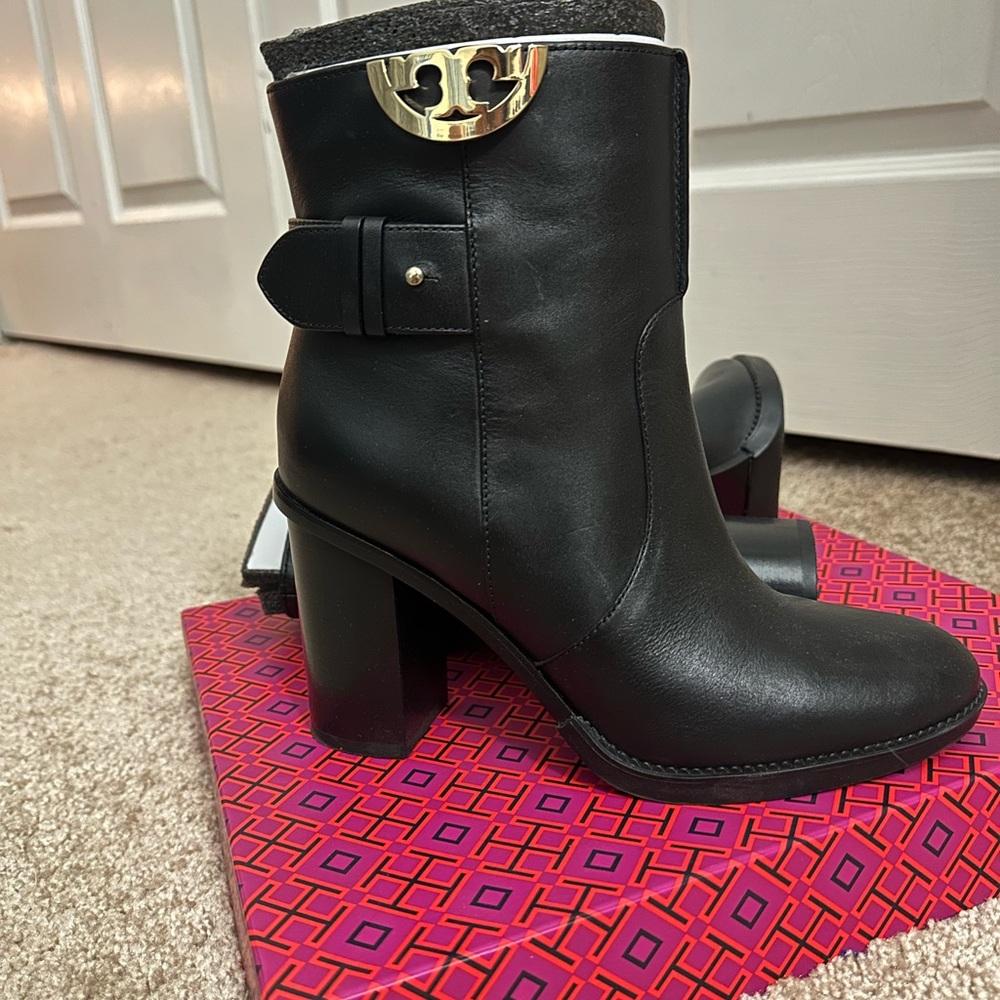 Tory Burch Black Heeled Boots with Chunky Block Heel
